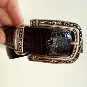 Vintage Brighton Reversible Black & Brown Embossed Croc Leather Belt